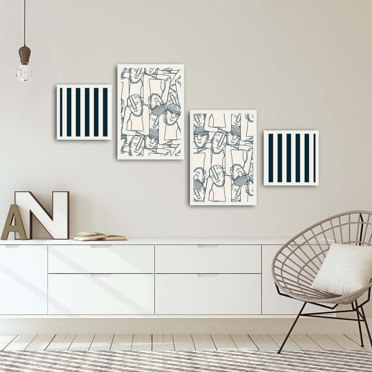 Set 4 tablouri decorative, Alpha Wall, Prison, 30x30/35x50 cm - imagine 3